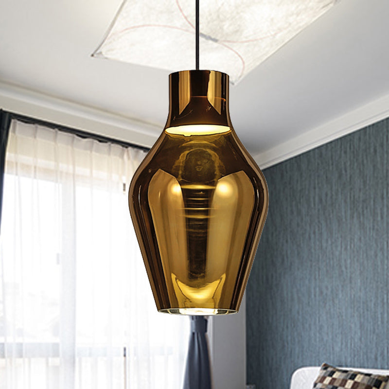 Urn Living Room Pendant Lamp Gold/Smoke Glass 1 Light 6.5"/8.5" Wide Modern Led Hanging Light in White/Warm Light Clearhalo 'Ceiling Lights' 'Glass shade' 'Glass' 'Modern Pendants' 'Modern' 'Pendant Lights' 'Pendants' Lighting' 245838