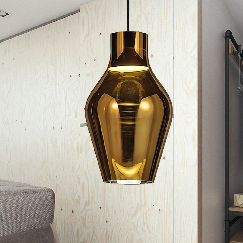 Urn Living Room Pendant Lamp Gold/Smoke Glass 1 Light 6.5"/8.5" Wide Modern Led Hanging Light in White/Warm Light Clearhalo 'Ceiling Lights' 'Glass shade' 'Glass' 'Modern Pendants' 'Modern' 'Pendant Lights' 'Pendants' Lighting' 245839