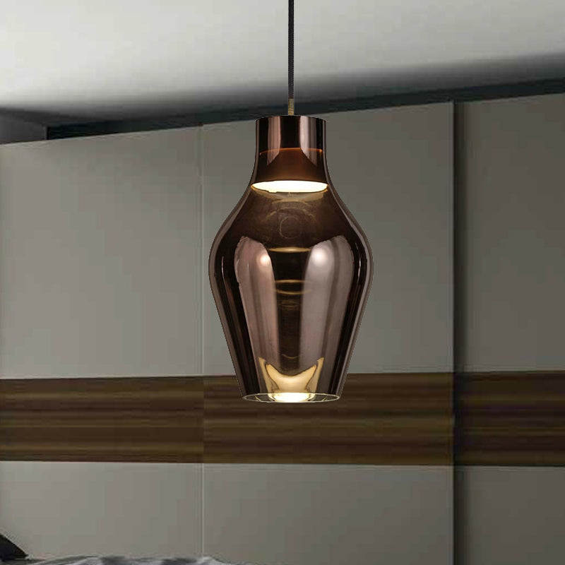 Urn Living Room Pendant Lamp Gold/Smoke Glass 1 Light 6.5"/8.5" Wide Modern Led Hanging Light in White/Warm Light Clearhalo 'Ceiling Lights' 'Glass shade' 'Glass' 'Modern Pendants' 'Modern' 'Pendant Lights' 'Pendants' Lighting' 245841