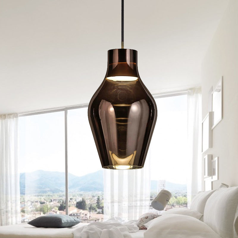 Urn Living Room Pendant Lamp Gold/Smoke Glass 1 Light 6.5"/8.5" Wide Modern Led Hanging Light in White/Warm Light Clearhalo 'Ceiling Lights' 'Glass shade' 'Glass' 'Modern Pendants' 'Modern' 'Pendant Lights' 'Pendants' Lighting' 245842