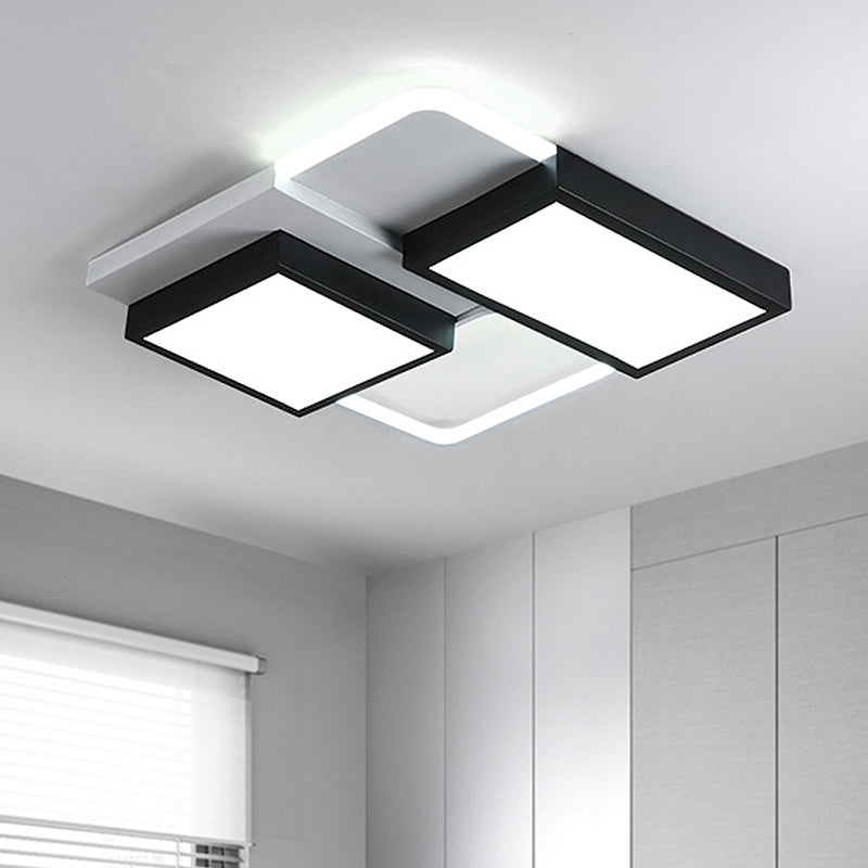 Black and White Rectangular Flush Mount Lamp Modernist Led 21.5"/35.5" Wide Metal Flush Mount Ceiling Fixture for Living Room in White/Warm Light Clearhalo 'Ceiling Lights' 'Close To Ceiling Lights' 'Close to ceiling' 'Flush mount' Lighting' 245848