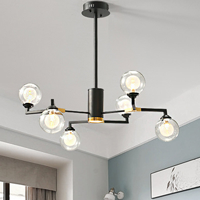 Clear Glass Sphere Chandelier Lighting with Radial Design Contemporary 6/8/10 Lights Led Hanging Light Kit in Black 6 Black Clearhalo 'Ceiling Lights' 'Chandeliers' 'Close To Ceiling Lights' 'Glass shade' 'Glass' 'Modern Chandeliers' 'Modern' 'Pendant Lights' Lighting' 245857