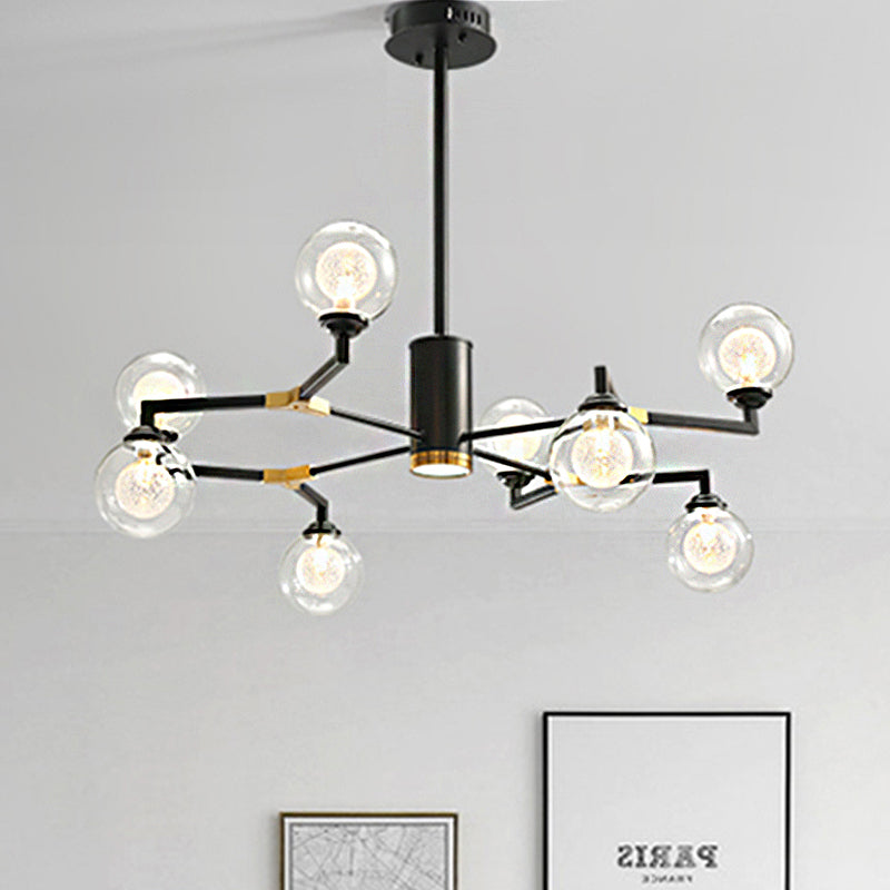 Clear Glass Sphere Chandelier Lighting with Radial Design Contemporary 6/8/10 Lights Led Hanging Light Kit in Black 8 Black Clearhalo 'Ceiling Lights' 'Chandeliers' 'Close To Ceiling Lights' 'Glass shade' 'Glass' 'Modern Chandeliers' 'Modern' 'Pendant Lights' Lighting' 245859