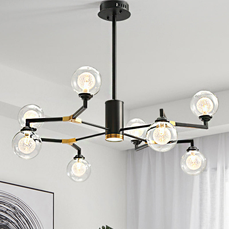 Clear Glass Sphere Chandelier Lighting with Radial Design Contemporary 6/8/10 Lights Led Hanging Light Kit in Black Clearhalo 'Ceiling Lights' 'Chandeliers' 'Close To Ceiling Lights' 'Glass shade' 'Glass' 'Modern Chandeliers' 'Modern' 'Pendant Lights' Lighting' 245860