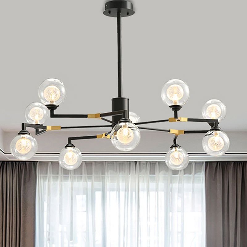 Clear Glass Sphere Chandelier Lighting with Radial Design Contemporary 6/8/10 Lights Led Hanging Light Kit in Black Clearhalo 'Ceiling Lights' 'Chandeliers' 'Close To Ceiling Lights' 'Glass shade' 'Glass' 'Modern Chandeliers' 'Modern' 'Pendant Lights' Lighting' 245862