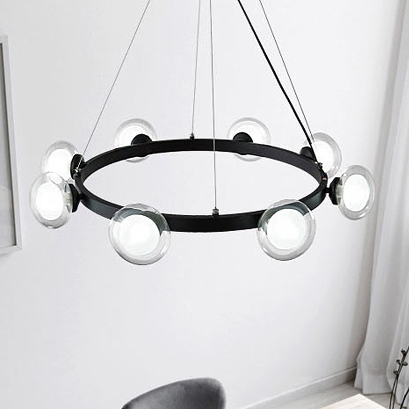 Clear Glass Round Chandelier Lamp with Circle Ring Design Contemporary 6/8 Lights Led Hanging Light Kit in Black Clearhalo 'Ceiling Lights' 'Chandeliers' 'Glass shade' 'Glass' 'Modern Chandeliers' 'Modern' Lighting' 245889