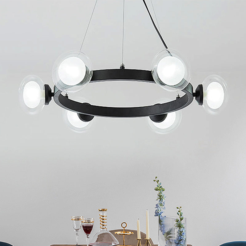 Clear Glass Round Chandelier Lamp with Circle Ring Design Contemporary 6/8 Lights Led Hanging Light Kit in Black Clearhalo 'Ceiling Lights' 'Chandeliers' 'Glass shade' 'Glass' 'Modern Chandeliers' 'Modern' Lighting' 245891