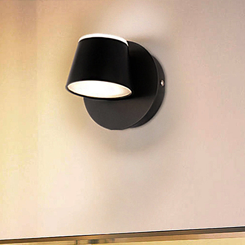 1/2/3 Lights Bedroom Wall Sconce with Cone Metal Shade Modern White/Black Vanity Lighting Fixture in White Light 1.0 Black Clearhalo 'Cast Iron' 'Glass' 'Industrial' 'Modern wall lights' 'Modern' 'Tiffany' 'Traditional wall lights' 'Vanity Lights' 'Wall Lights' Lighting' 245905