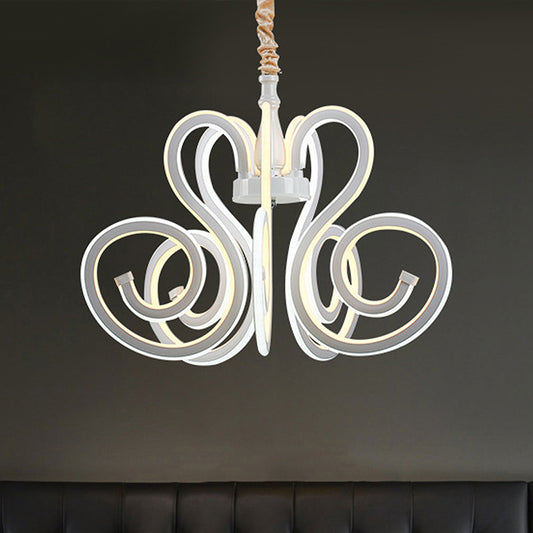 Curly Acrylic Chandelier Lamp Contemporary White LED Hanging Ceiling Light for Dining Room White Clearhalo 'Ceiling Lights' 'Chandeliers' 'Modern Chandeliers' 'Modern' Lighting' 245921