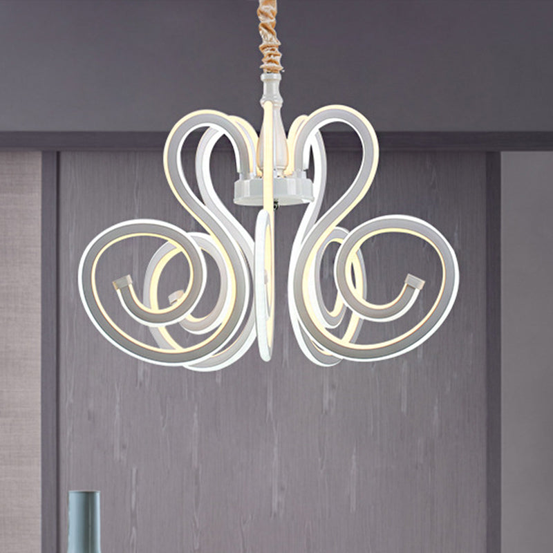 Curly Acrylic Chandelier Lamp Contemporary White LED Hanging Ceiling Light for Dining Room Clearhalo 'Ceiling Lights' 'Chandeliers' 'Modern Chandeliers' 'Modern' Lighting' 245922