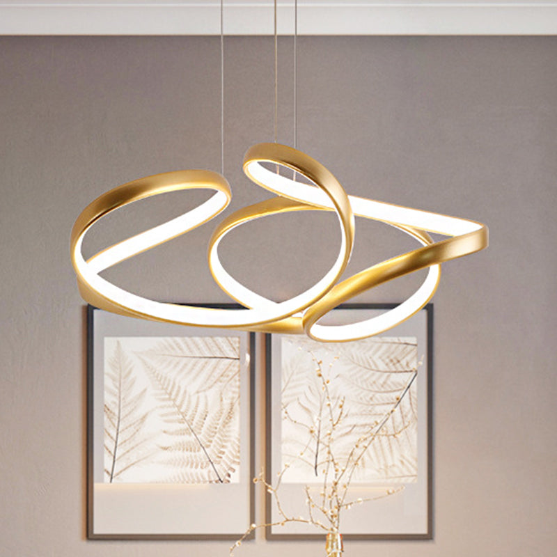 Wave Acrylic Chandelier Simple Gold/Coffee LED Hanging Lamp for Dining Room, 14"/19.5" Wide Gold Clearhalo 'Ceiling Lights' 'Chandeliers' 'Modern Chandeliers' 'Modern' Lighting' 245929