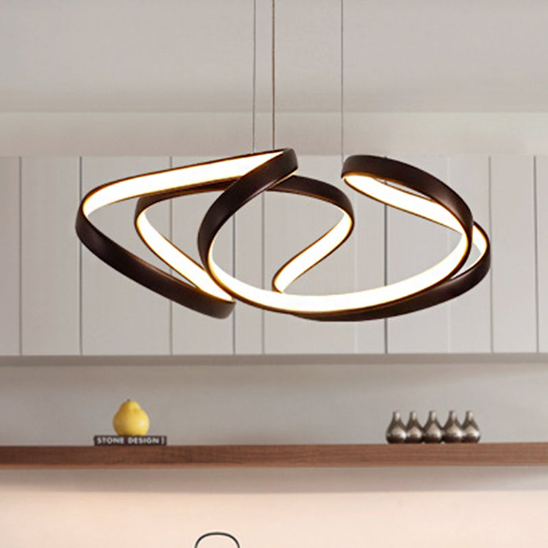 Wave Acrylic Chandelier Simple Gold/Coffee LED Hanging Lamp for Dining Room, 14"/19.5" Wide Coffee Clearhalo 'Ceiling Lights' 'Chandeliers' 'Modern Chandeliers' 'Modern' Lighting' 245931