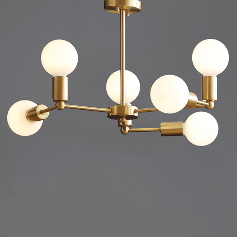 Branch Chandelier Lamp Modern Globe Opal Glass 6/9/12 Lights Bedroom Hanging Light with Brass Arm 6 Brass Clearhalo 'Ceiling Lights' 'Chandeliers' 'Modern Chandeliers' 'Modern' Lighting' 245935