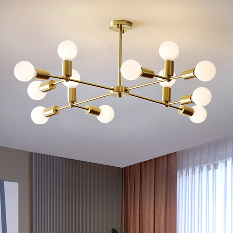 Branch Chandelier Lamp Modern Globe Opal Glass 6/9/12 Lights Bedroom Hanging Light with Brass Arm 12 Brass Clearhalo 'Ceiling Lights' 'Chandeliers' 'Modern Chandeliers' 'Modern' Lighting' 245937