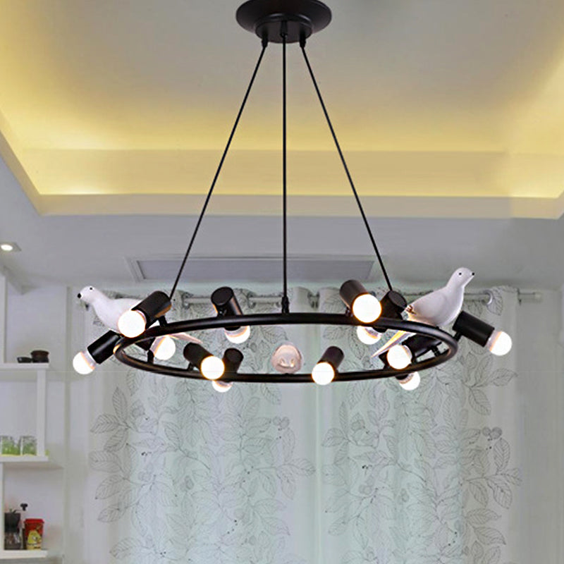 Modern Ring Pendant Chandelier Metal 6/8 Lights Dining Room Hanging Ceiling Light in Black with Bird Ornament Clearhalo 'Ceiling Lights' 'Chandeliers' 'Modern Chandeliers' 'Modern' Lighting' 245953