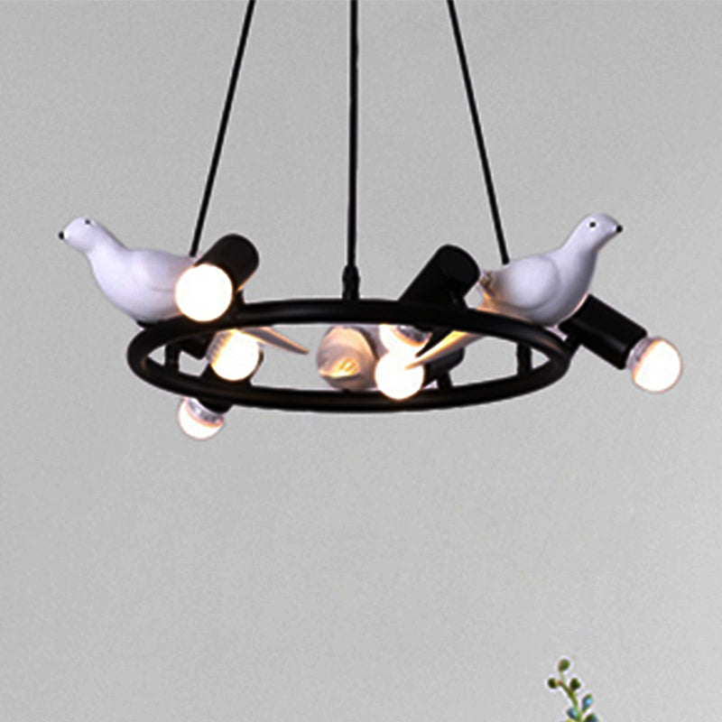 Modern Ring Pendant Chandelier Metal 6/8 Lights Dining Room Hanging Ceiling Light in Black with Bird Ornament 6 Black Clearhalo 'Ceiling Lights' 'Chandeliers' 'Modern Chandeliers' 'Modern' Lighting' 245956