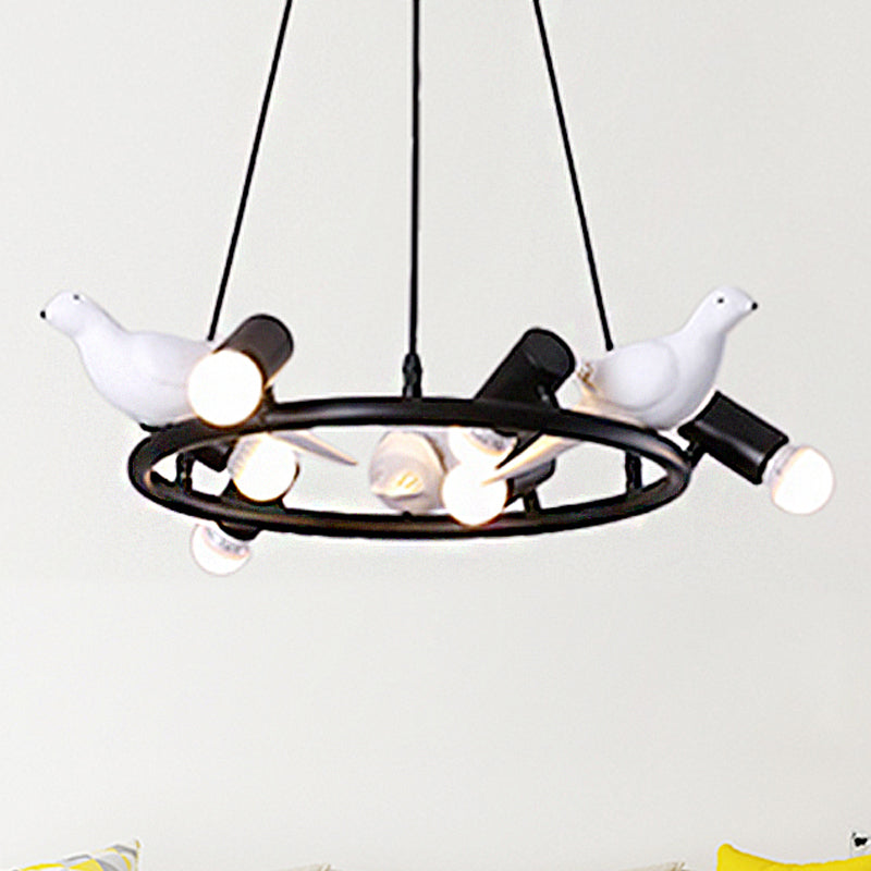 Modern Ring Pendant Chandelier Metal 6/8 Lights Dining Room Hanging Ceiling Light in Black with Bird Ornament Clearhalo 'Ceiling Lights' 'Chandeliers' 'Modern Chandeliers' 'Modern' Lighting' 245957