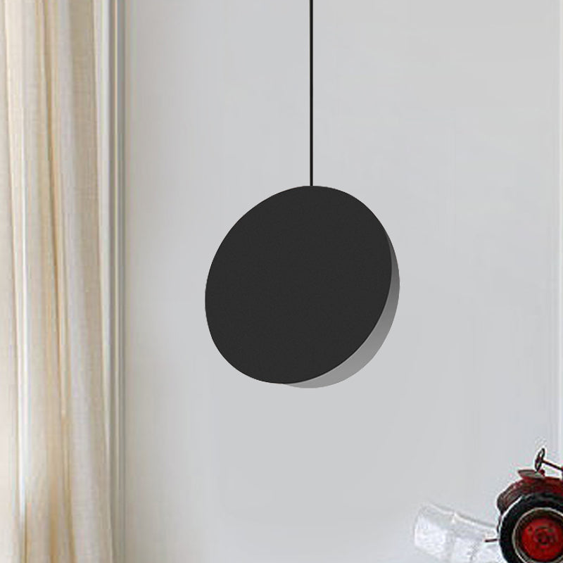 8"/12"W Circular Pendant Lamp Modern Nordic Style Metal 1 Light Black/Grey/White Hanging Ceiling Light Black Clearhalo 'Ceiling Lights' 'Modern Pendants' 'Modern' 'Pendant Lights' 'Pendants' Lighting' 245958