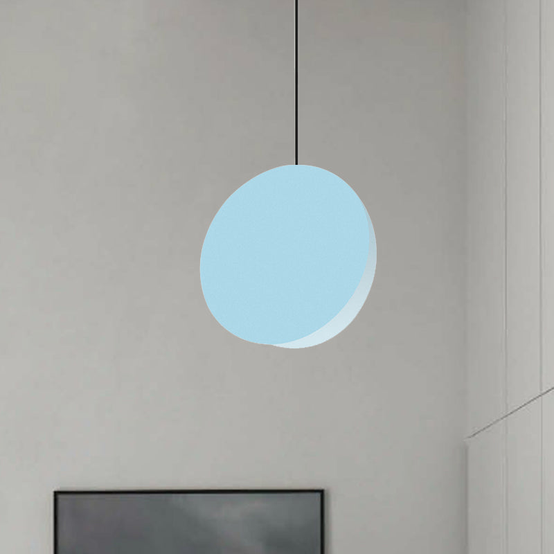 8"/12"W Circular Pendant Lamp Modern Nordic Style Metal 1 Light Black/Grey/White Hanging Ceiling Light Blue Clearhalo 'Ceiling Lights' 'Modern Pendants' 'Modern' 'Pendant Lights' 'Pendants' Lighting' 245962