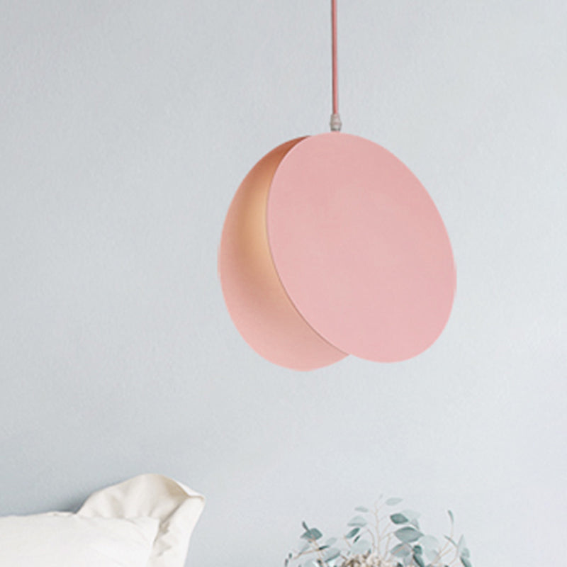 8"/12"W Circular Pendant Lamp Modern Nordic Style Metal 1 Light Black/Grey/White Hanging Ceiling Light Pink Clearhalo 'Ceiling Lights' 'Modern Pendants' 'Modern' 'Pendant Lights' 'Pendants' Lighting' 245964