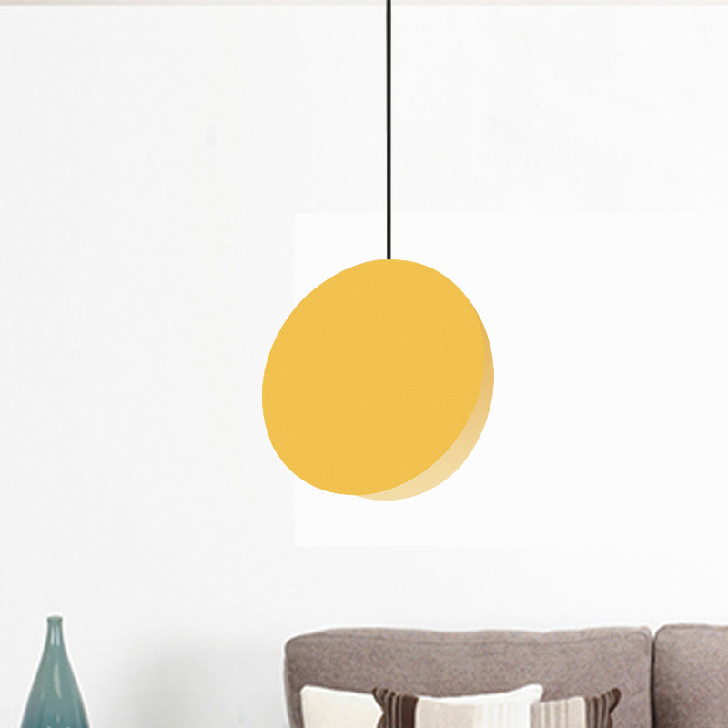 8"/12"W Circular Pendant Lamp Modern Nordic Style Metal 1 Light Black/Grey/White Hanging Ceiling Light Yellow Clearhalo 'Ceiling Lights' 'Modern Pendants' 'Modern' 'Pendant Lights' 'Pendants' Lighting' 245966