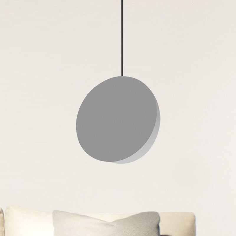 8"/12"W Circular Pendant Lamp Modern Nordic Style Metal 1 Light Black/Grey/White Hanging Ceiling Light Grey Clearhalo 'Ceiling Lights' 'Modern Pendants' 'Modern' 'Pendant Lights' 'Pendants' Lighting' 245969