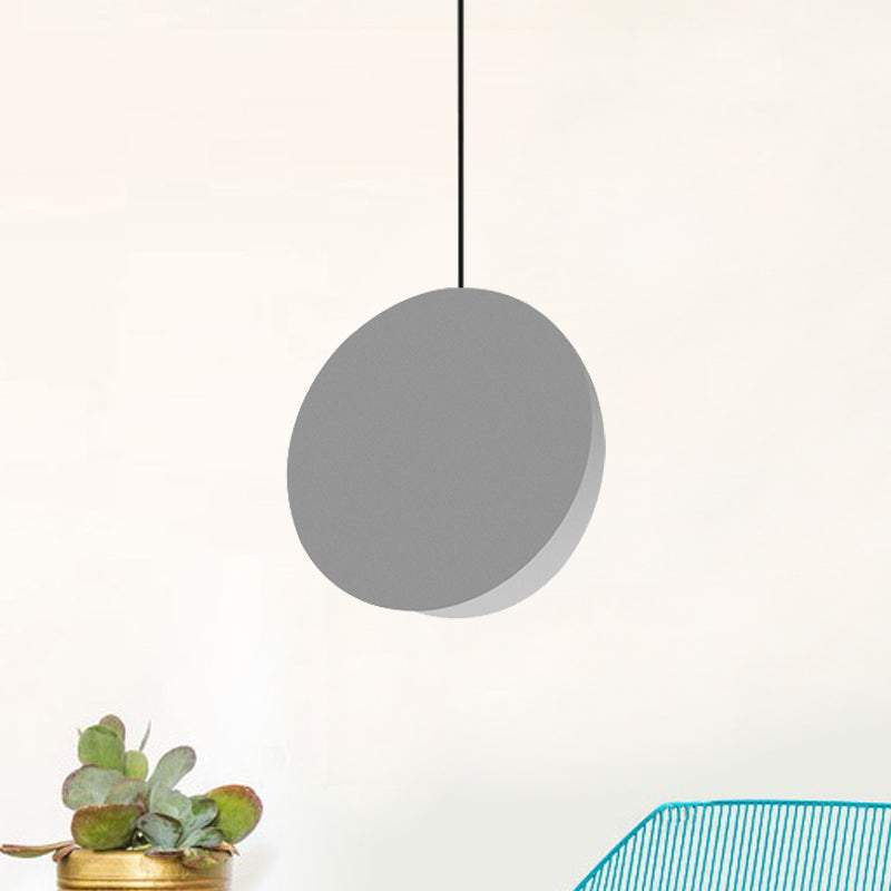 8"/12"W Circular Pendant Lamp Modern Nordic Style Metal 1 Light Black/Grey/White Hanging Ceiling Light Clearhalo 'Ceiling Lights' 'Modern Pendants' 'Modern' 'Pendant Lights' 'Pendants' Lighting' 245970