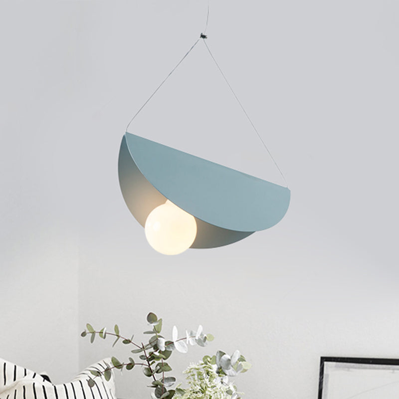 Black/Grey/Black Curved Hanging Lighting Contemporary 1 Light Metal Suspension Pendant for Bedroom Blue Clearhalo 'Ceiling Lights' 'Modern Pendants' 'Modern' 'Pendant Lights' 'Pendants' Lighting' 245978