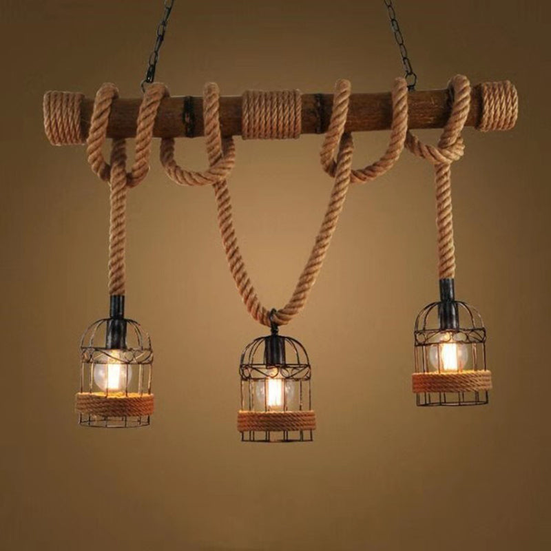 3-Light Bamboo Hanging Lamp Country Style Linear Restaurant Island Light with Hemp Rope Clearhalo 'Ceiling Lights' 'Island Lights' Lighting' 2459835