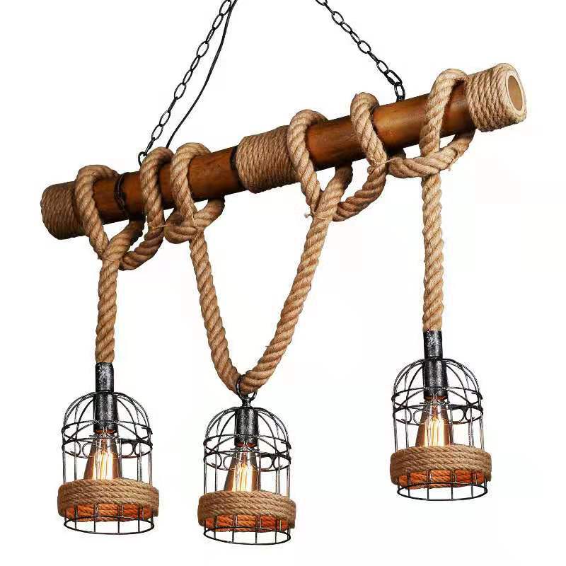 3-Light Bamboo Hanging Lamp Country Style Linear Restaurant Island Light with Hemp Rope Clearhalo 'Ceiling Lights' 'Island Lights' Lighting' 2459837