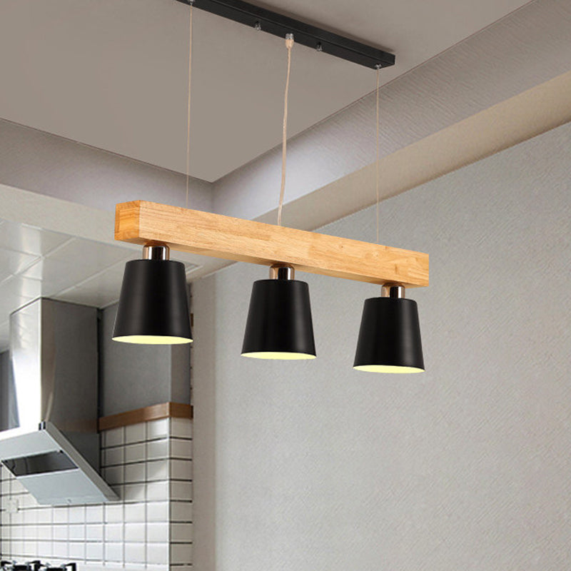 Tapered Shade Island Light Nordic Metal 3 Lights Dining Room Ceiling Pendant Lamp Black Clearhalo 'Ceiling Lights' 'Island Lights' Lighting' 2459839