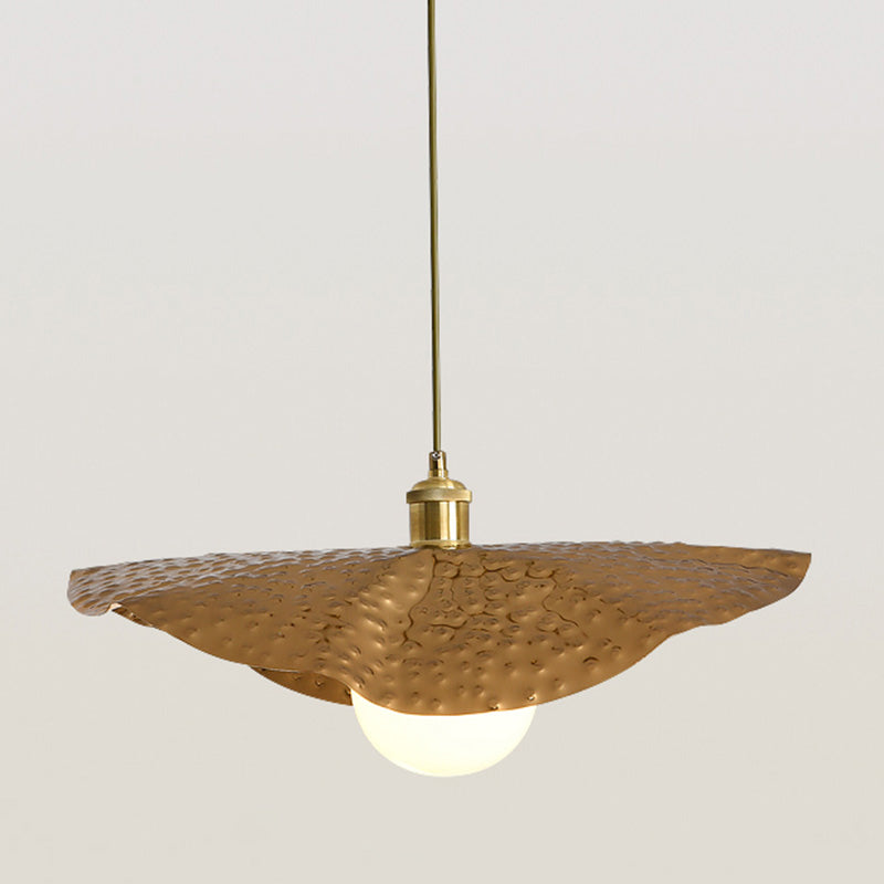 Hammered Metal Lotus Leaf Pendant Lamp Creative Postmodern 1-Light Brown Hanging Ceiling Light Brown 19.5" Clearhalo 'Ceiling Lights' 'Modern Pendants' 'Modern' 'Pendant Lights' 'Pendants' Lighting' 2459849