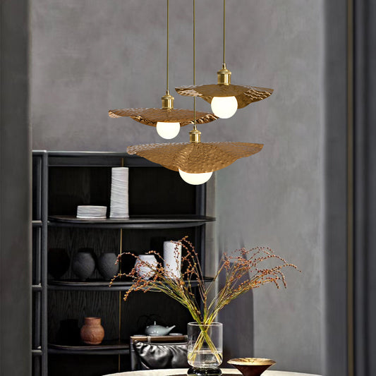 Hammered Metal Lotus Leaf Pendant Lamp Creative Postmodern 1-Light Brown Hanging Ceiling Light Clearhalo 'Ceiling Lights' 'Modern Pendants' 'Modern' 'Pendant Lights' 'Pendants' Lighting' 2459851