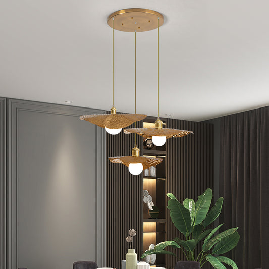 Hammered Metal Lotus Leaf Pendant Lamp Creative Postmodern 1-Light Brown Hanging Ceiling Light Clearhalo 'Ceiling Lights' 'Modern Pendants' 'Modern' 'Pendant Lights' 'Pendants' Lighting' 2459855