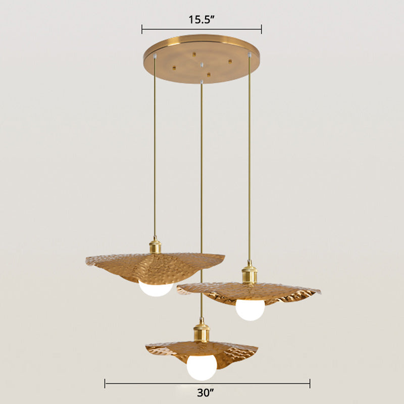 Hammered Metal Lotus Leaf Pendant Lamp Creative Postmodern 1-Light Brown Hanging Ceiling Light Clearhalo 'Ceiling Lights' 'Modern Pendants' 'Modern' 'Pendant Lights' 'Pendants' Lighting' 2459858