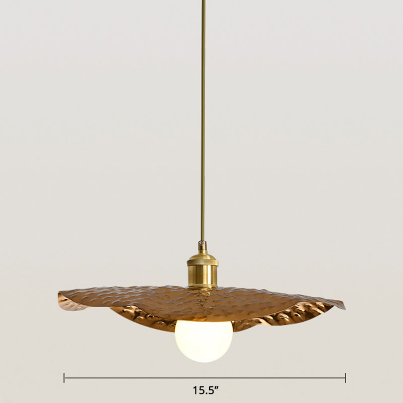 Hammered Metal Lotus Leaf Pendant Lamp Creative Postmodern 1-Light Brown Hanging Ceiling Light Clearhalo 'Ceiling Lights' 'Modern Pendants' 'Modern' 'Pendant Lights' 'Pendants' Lighting' 2459859