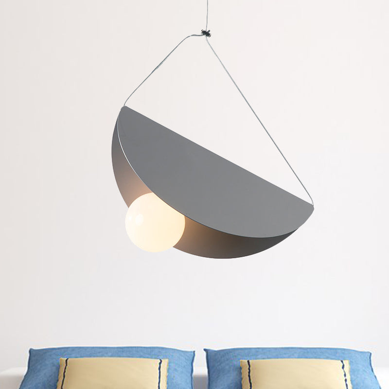 Black/Grey/Black Curved Hanging Lighting Contemporary 1 Light Metal Suspension Pendant for Bedroom Grey Clearhalo 'Ceiling Lights' 'Modern Pendants' 'Modern' 'Pendant Lights' 'Pendants' Lighting' 245988