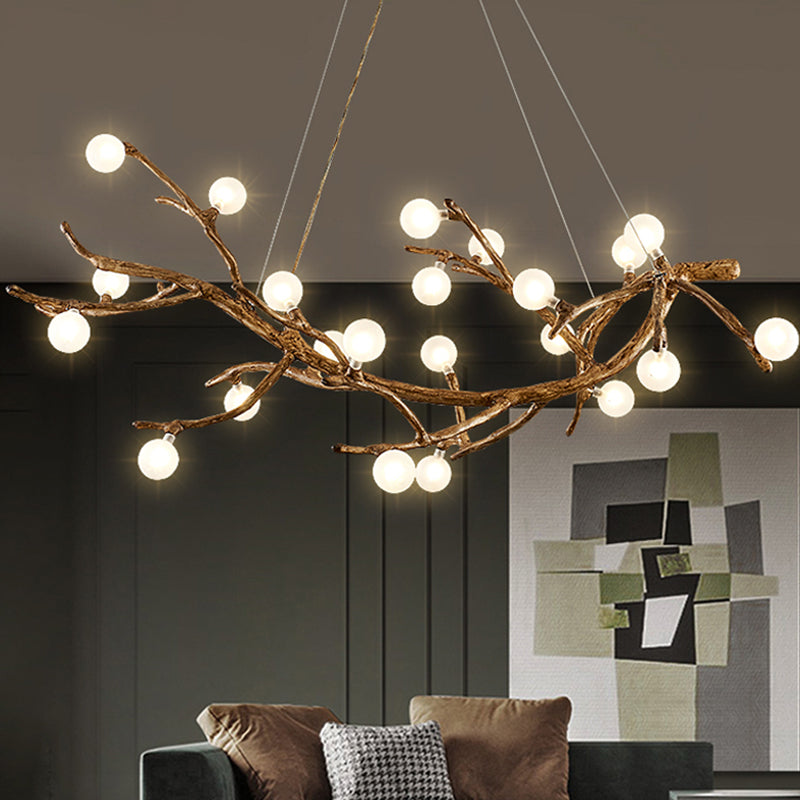 Metal Tree Branch Island Lighting Fixture Art Deco Wood Suspension Light with Ball Acrylic Shade Clearhalo 'Ceiling Lights' 'Island Lights' Lighting' 2459908