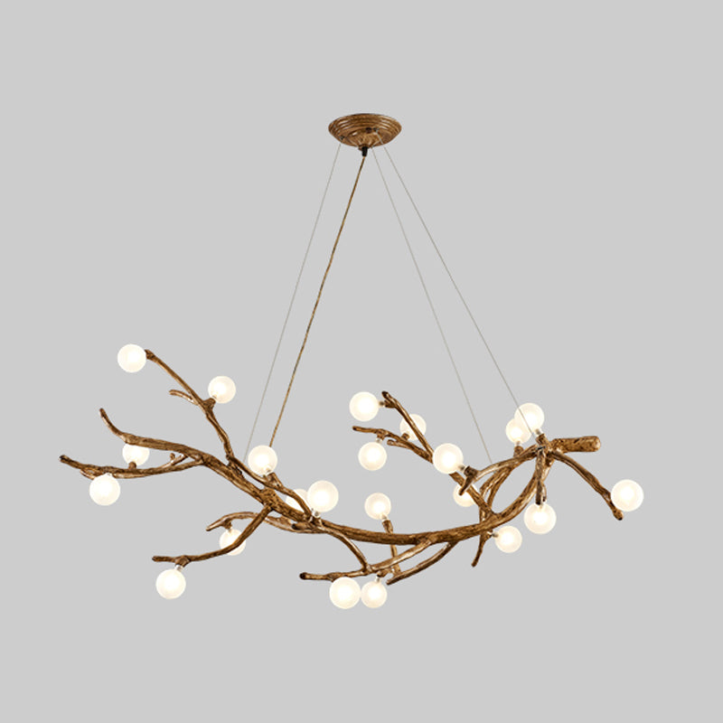 Metal Tree Branch Island Lighting Fixture Art Deco Wood Suspension Light with Ball Acrylic Shade 22 Wood Clearhalo 'Ceiling Lights' 'Island Lights' Lighting' 2459909