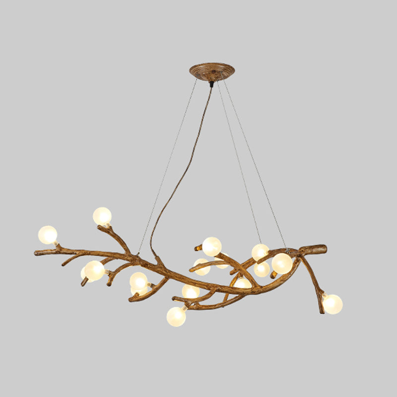 Metal Tree Branch Island Lighting Fixture Art Deco Wood Suspension Light with Ball Acrylic Shade 16 Wood Clearhalo 'Ceiling Lights' 'Island Lights' Lighting' 2459910