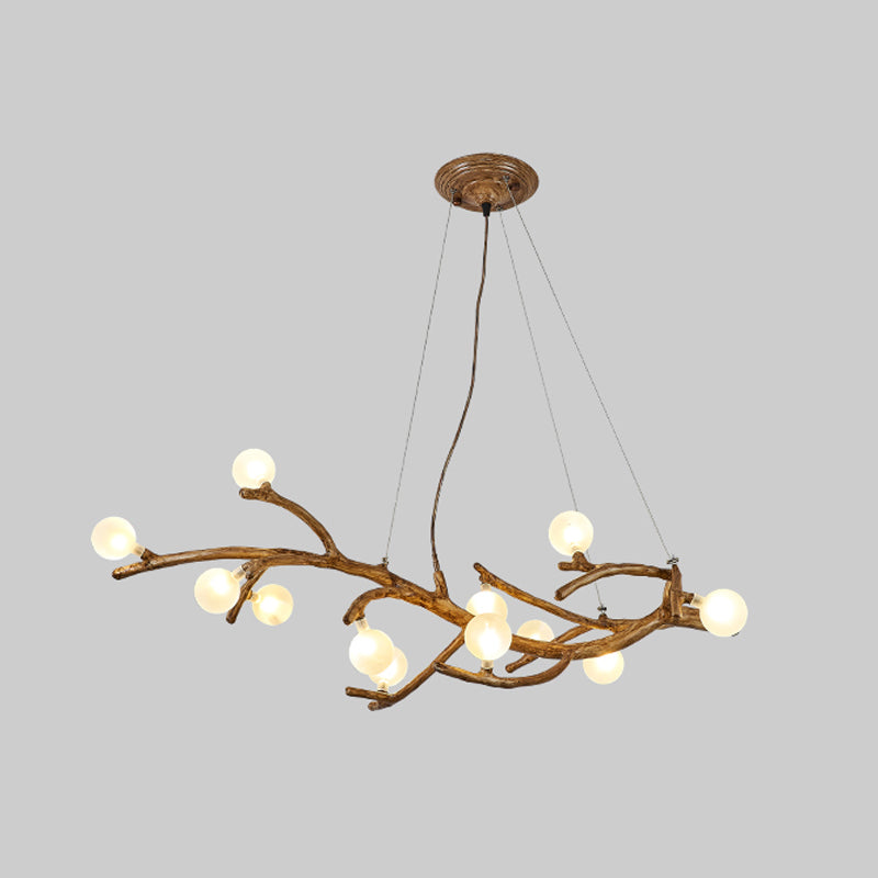 Metal Tree Branch Island Lighting Fixture Art Deco Wood Suspension Light with Ball Acrylic Shade 12 Wood Clearhalo 'Ceiling Lights' 'Island Lights' Lighting' 2459912