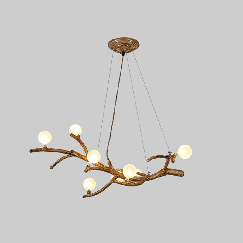 Metal Tree Branch Island Lighting Fixture Art Deco Wood Suspension Light with Ball Acrylic Shade 8 Wood Clearhalo 'Ceiling Lights' 'Island Lights' Lighting' 2459916