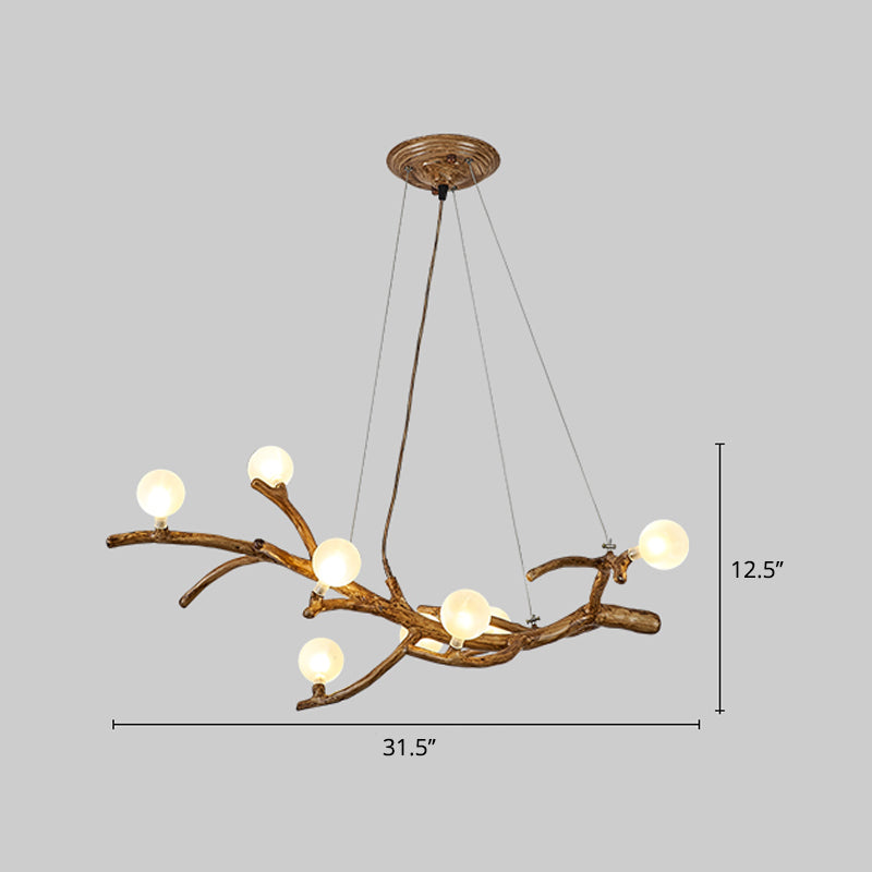 Metal Tree Branch Island Lighting Fixture Art Deco Wood Suspension Light with Ball Acrylic Shade Clearhalo 'Ceiling Lights' 'Island Lights' Lighting' 2459918