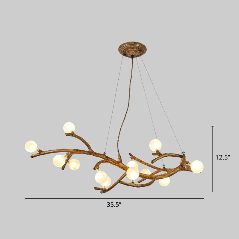 Metal Tree Branch Island Lighting Fixture Art Deco Wood Suspension Light with Ball Acrylic Shade Clearhalo 'Ceiling Lights' 'Island Lights' Lighting' 2459920