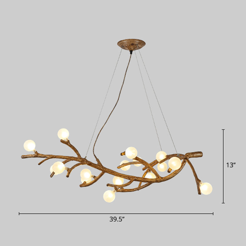 Metal Tree Branch Island Lighting Fixture Art Deco Wood Suspension Light with Ball Acrylic Shade Clearhalo 'Ceiling Lights' 'Island Lights' Lighting' 2459921