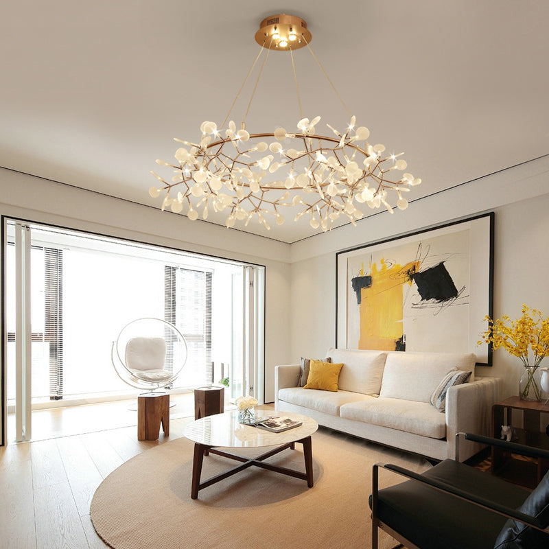 Designer Heracleum Chandelier Acrylic Living Room LED Pendant Light Fixture in Bronze Clearhalo 'Ceiling Lights' 'Chandeliers' 'Modern Chandeliers' 'Modern' Lighting' 2459948