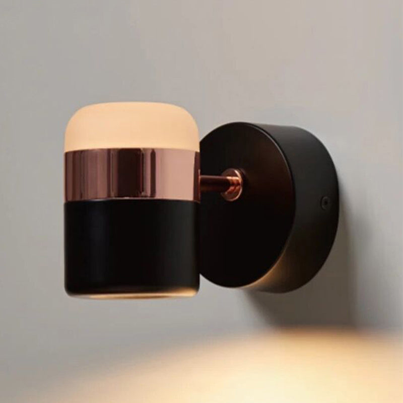 Black/White Cylindrical Sconce Wall Light Modern Style LED Steel and Glass Rotatable Wall Lighting for Bedroom Clearhalo 'Cast Iron' 'Glass' 'Industrial' 'Modern wall lights' 'Modern' 'Tiffany' 'Traditional wall lights' 'Wall Lamps & Sconces' 'Wall Lights' Lighting' 246005