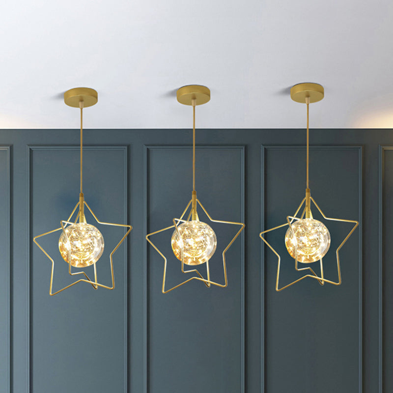 Gold Star and Ball Cluster Pendant Designer 3 Heads Clear Glass LED Hanging Light for Restaurant Clearhalo 'Ceiling Lights' 'Modern Pendants' 'Modern' 'Pendant Lights' 'Pendants' Lighting' 2460076