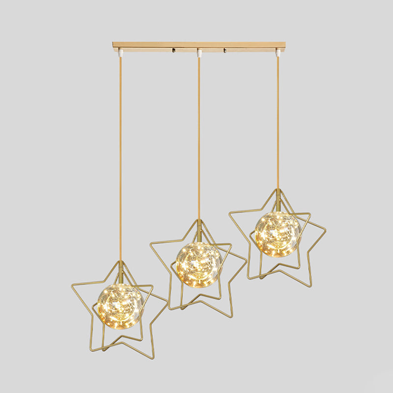 Gold Star and Ball Cluster Pendant Designer 3 Heads Clear Glass LED Hanging Light for Restaurant Clearhalo 'Ceiling Lights' 'Modern Pendants' 'Modern' 'Pendant Lights' 'Pendants' Lighting' 2460079