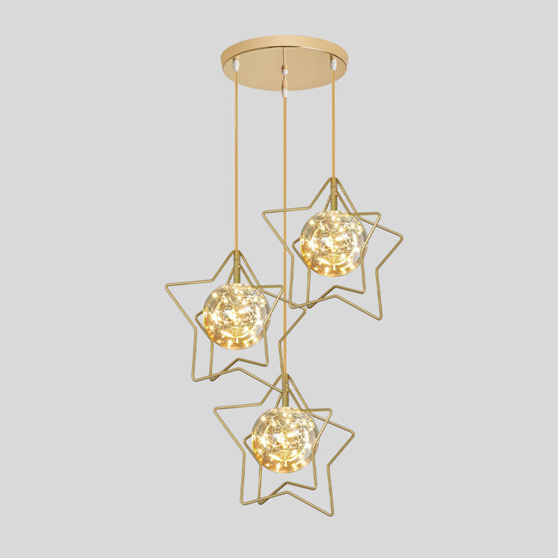 Gold Star and Ball Cluster Pendant Designer 3 Heads Clear Glass LED Hanging Light for Restaurant Clearhalo 'Ceiling Lights' 'Modern Pendants' 'Modern' 'Pendant Lights' 'Pendants' Lighting' 2460080